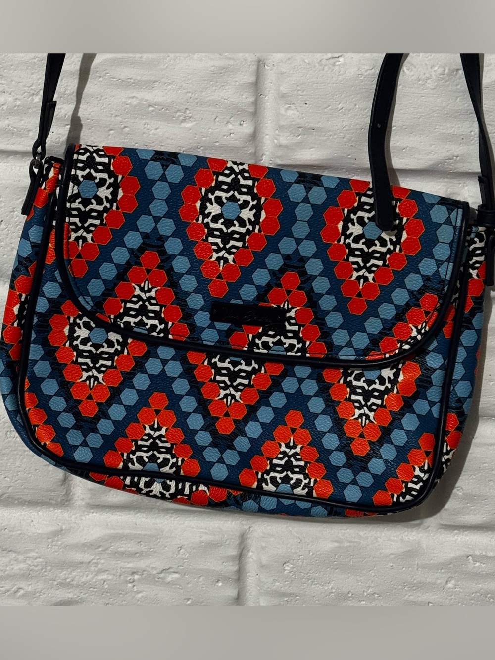 Vera Bradley Crossbody Purse Faux Leather Blue Orange Geometric Marrakesh Bead